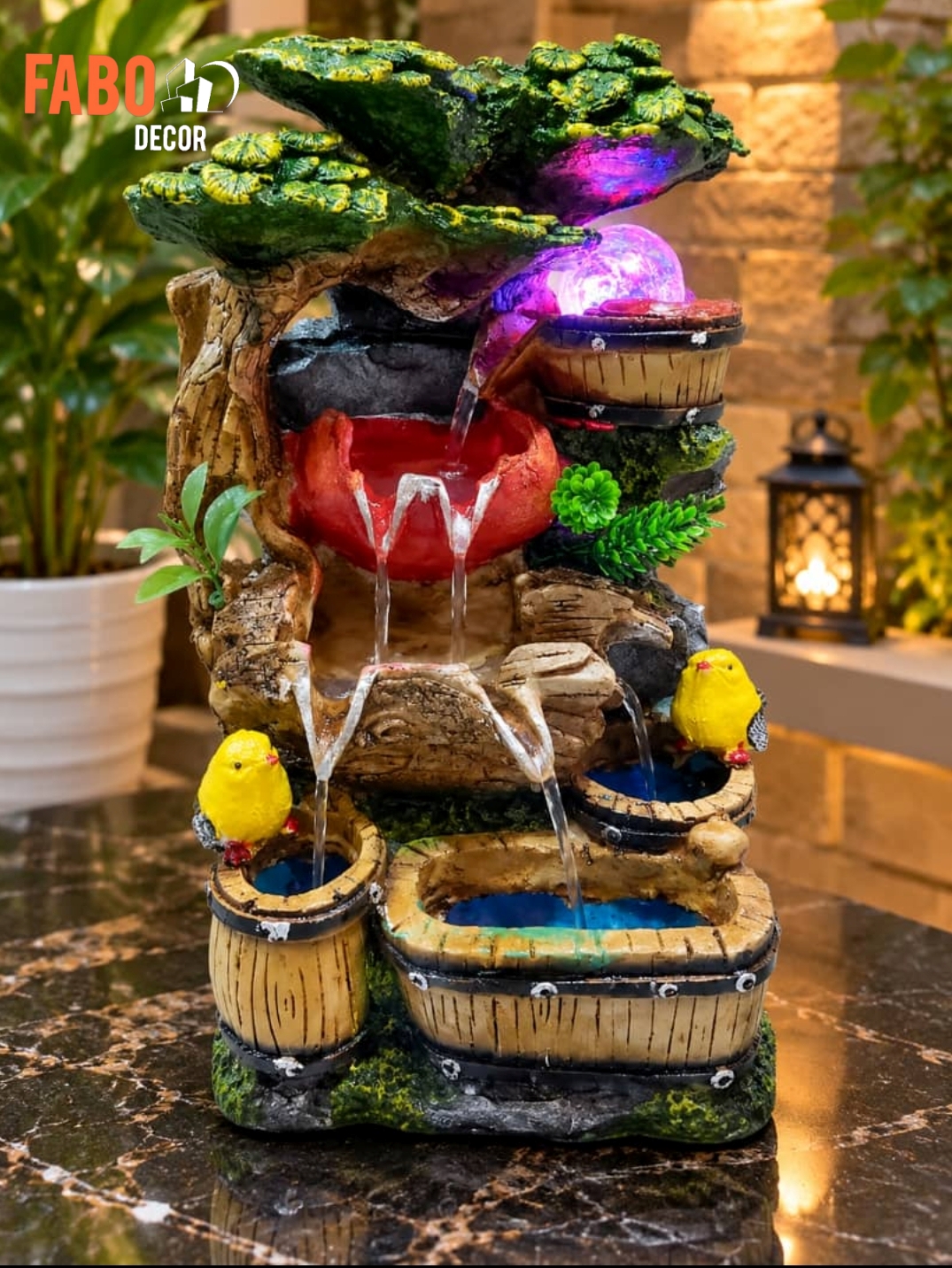 آبنما رومیزی پلی استر همراه با پمپ آب و گوی کریستال و رقص نور با قابلیت نورپردازی  کد 757